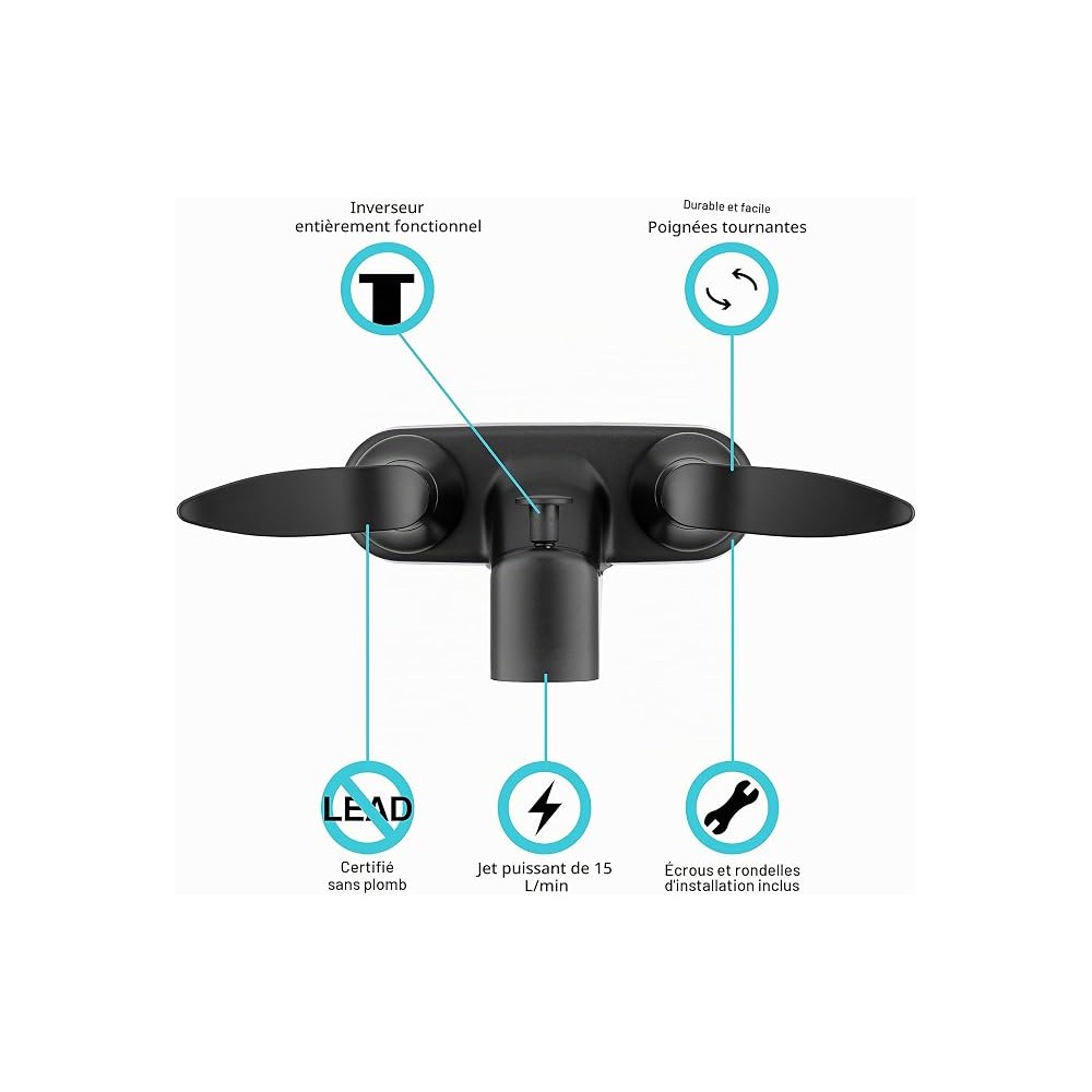 (DURA) ROBINET DE BAIN, 4PO, NOIR MAT