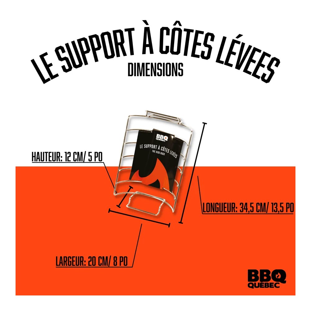 QC1125 (BBQ QUÉBEC) SUPPORT À CÔTES LEVÉES EN ACIER INOXYDABLE