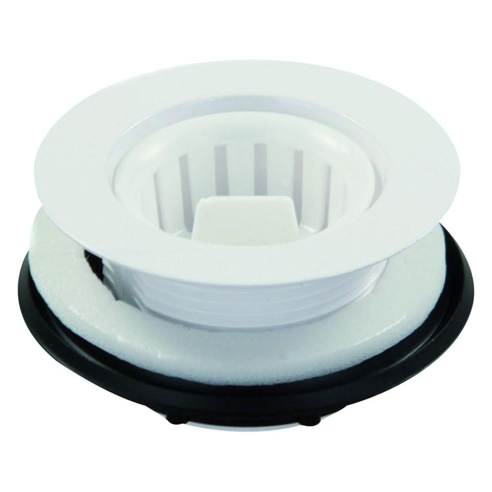 95015 (JR PRODUCTS) CRÉPINE D’ÉVIER EN PLASTIQUE BLANC AVEC PANIER VISSABLE, POUR OUVERTURE DE 2 PO